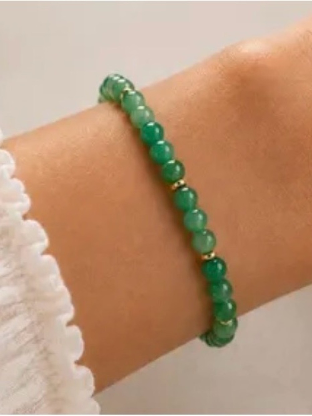 Green Bead & Elastic Band Bracelet with Gold Accents - Women Jewelry